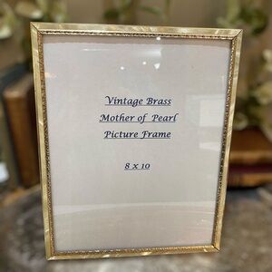 Vintage Mother of Pearl MOP Brass Gold Embossed Easel Picture Photo Frame 8 x 10